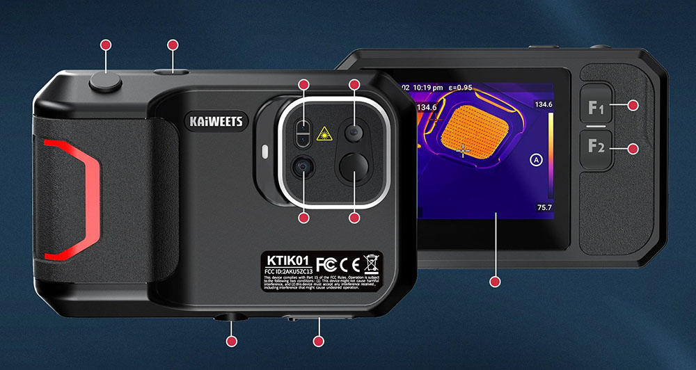 KAIWEETS KTI-K01 warmtebeeldcamera, met Wi-Fi 3,5inch touchscreen, 256x192 resolutie, -4°F tot 1022°F, 2100mAh batterij