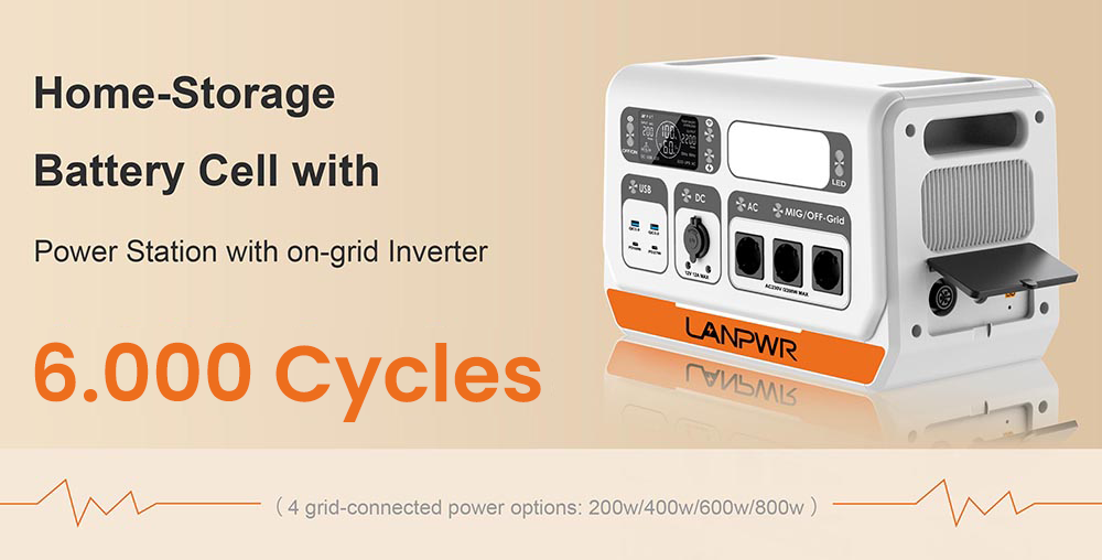 LANPWR 2200PRO 2200W Portable Power Station + 4x 200W Solar Panels, Balcony Solar System, with On-grid Inverter