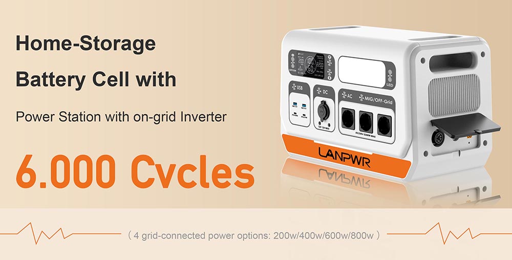LANPWR 2200PRO draagbare energiecentrale, met on-grid omvormer, ondersteuning 200W/400W/600W/800W - EU-stekker