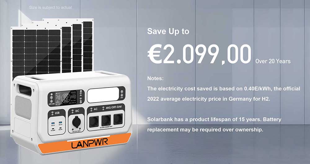 LANPWR 2200PRO draagbare energiecentrale, met on-grid omvormer, ondersteuning 200W/400W/600W/800W - EU-stekker