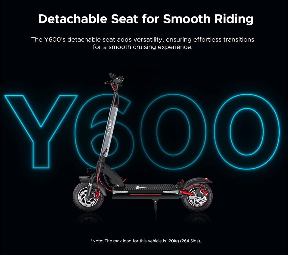 ENGWE Y600 opvouwbare elektrische scooter, 600W motor, 48V 18.2Ah batterij, 10 * 4-inch dikke banden, 25 km / h max snelheid