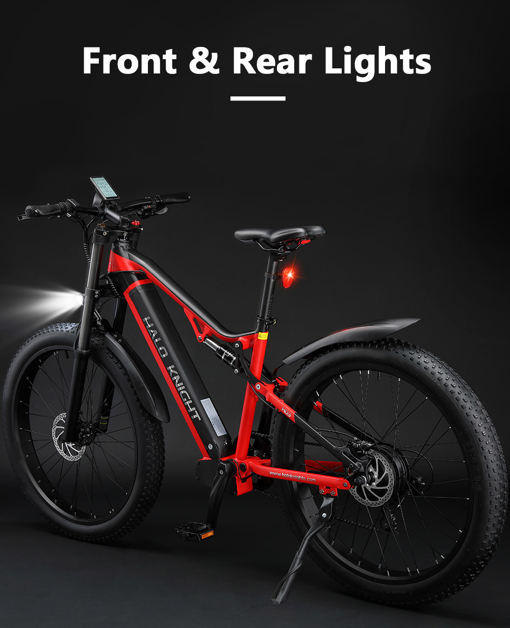 Halo Knight H03 elektrische fiets, 1000W motor, 48V 19.2Ah batterij, 27,5*3,0-inch band, 50km/h max snelheid - Rood