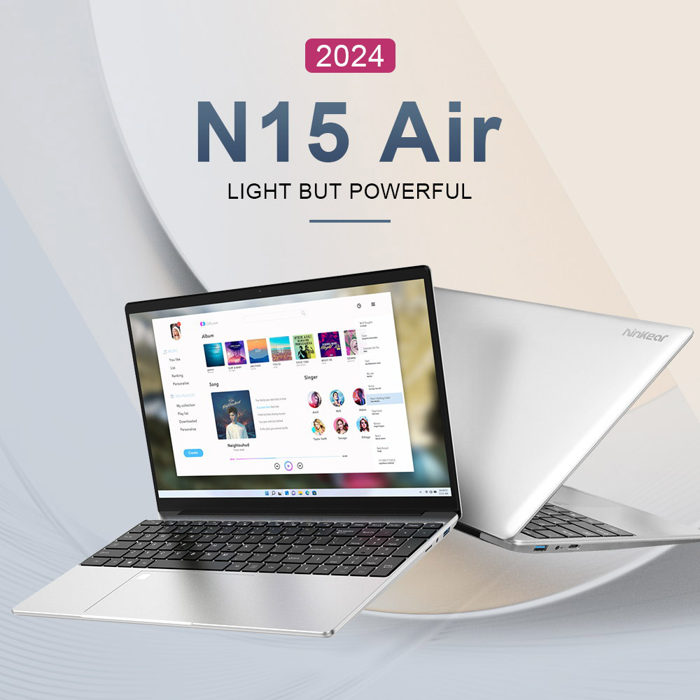 Ninkear N15 Air Laptop, 15,6 1920*1080 IPS-scherm, Intel N95 Alder Lake-N 4 cores 3.4Ghz, 16GB RAM 512GB SSD