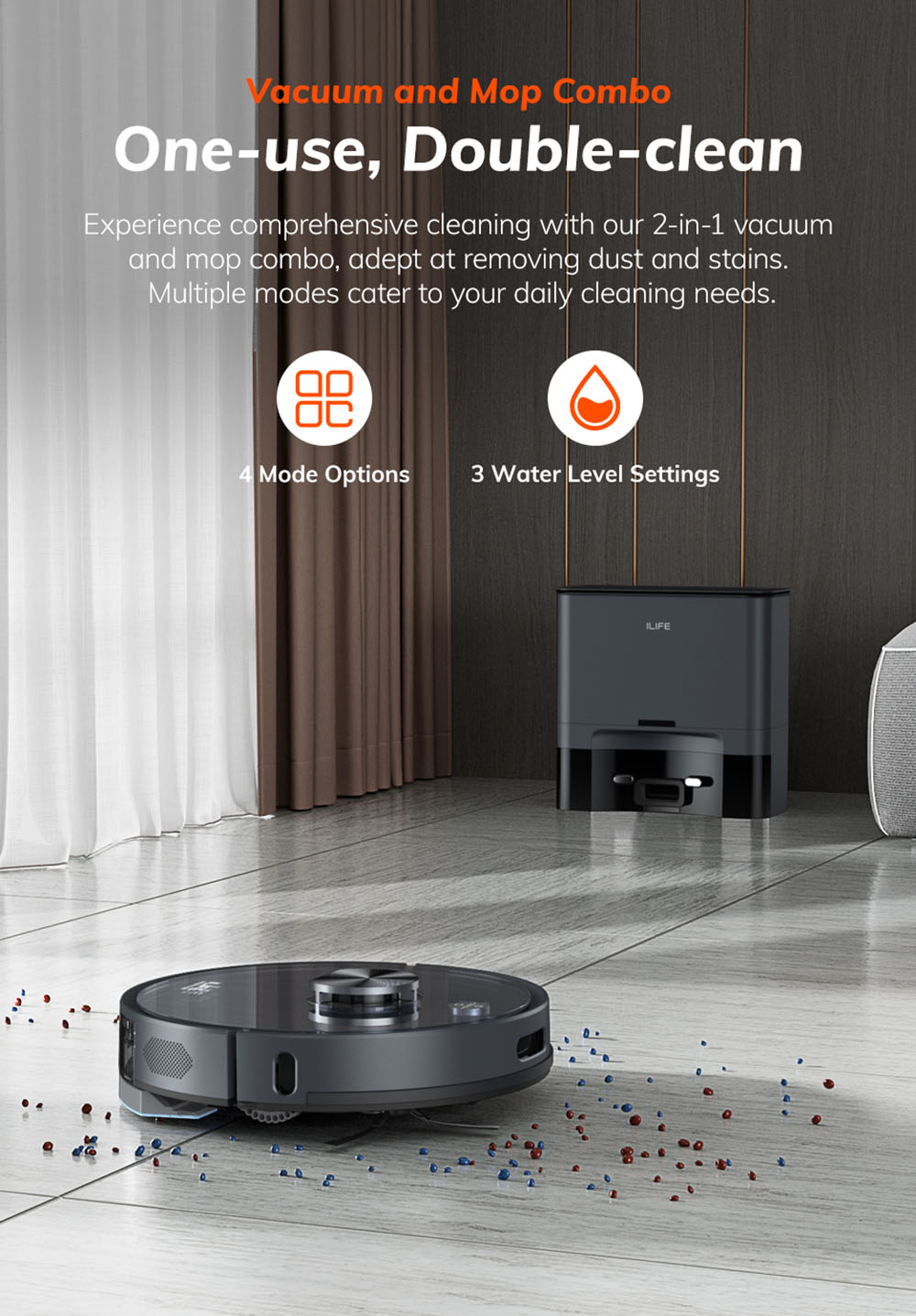 ILIFE T20S Robot Vacuum Cleaner, 5000Pa Suction Power, 260mins Runtime, Self-Emptying Station System, LDS Navigation