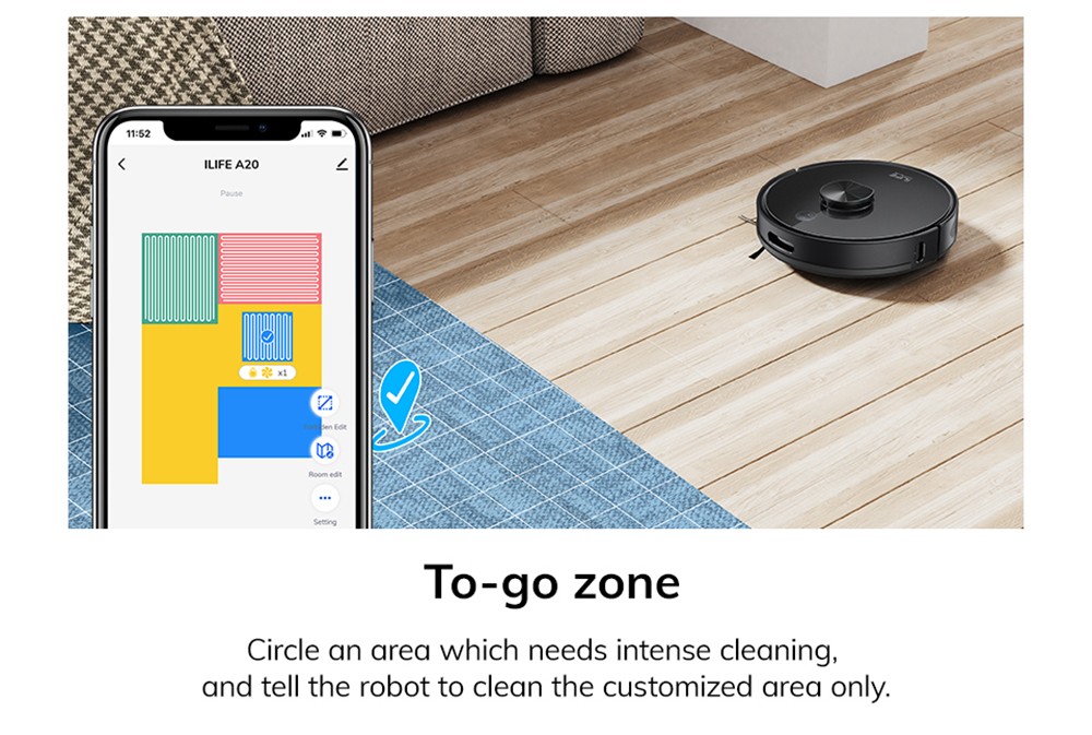 ILIFE A20 Robot Vacuum Cleaner, LiDAR Navigation, 3000Pa Suction, 2-in-1 Vacuum and Mop, 120mins Runtimes - Black