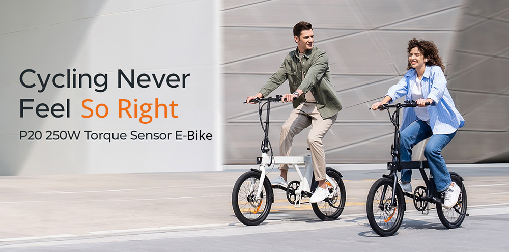 ENGWE P20 Foldable Electric Bike, 250W Silent Motor Torque Sensor, 36V 9.6A Battery, 20*1.95 Tires - White