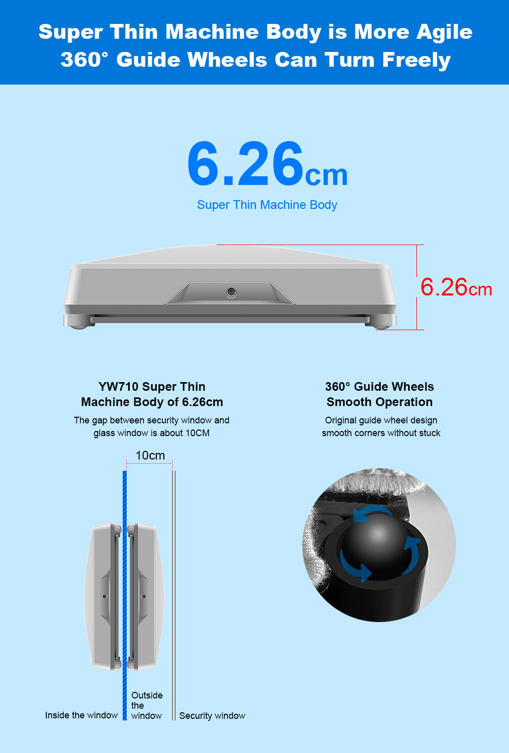 Liectroux YW710 Window Cleaning Robot, Double Water Spray, 2500Pa Suction, Low Noise, 360° Guide Wheel