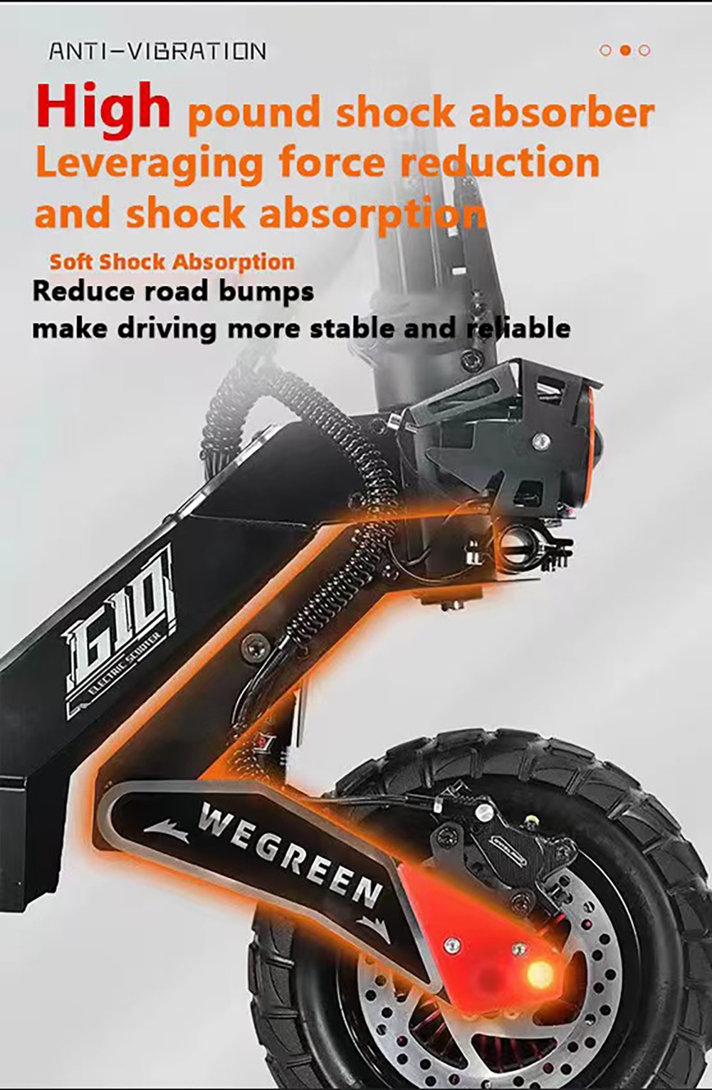 OBARTER G10 elektrische scooter, 2 * 1200W dubbele motor, 48V 20Ah batterij, 10 Inch Off-Road banden, 65 km / h Max snelheid