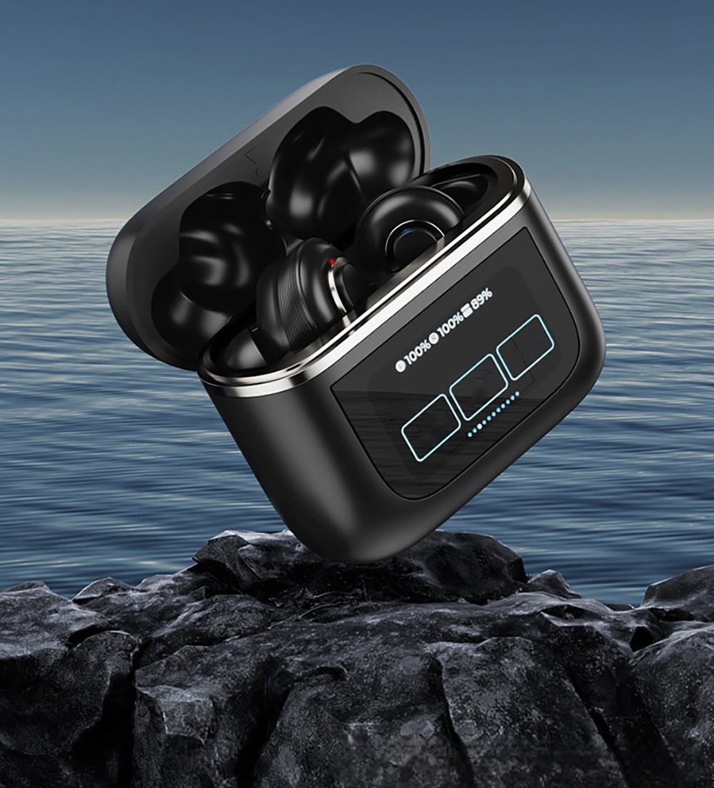 Smart LCD Touchscreen Bluetooth 5.3 Ohrhörer, wasserdichte kabellose Sport-Kopfhörer - Schwarz