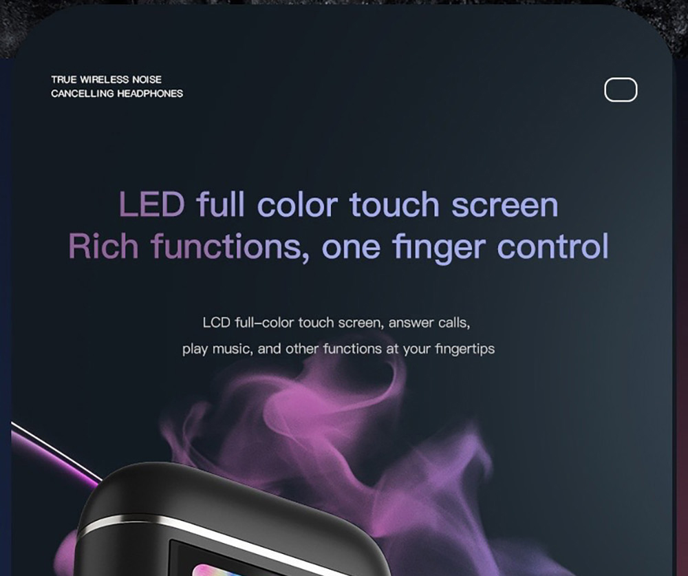 Smart LCD Touchscreen Bluetooth 5.3 Earbuds, Waterproof Wireless Sport Headphones - Black