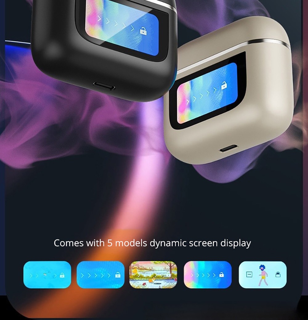 Slimme Bluetooth 5.3 oordopjes met LCD-aanraakscherm, Waterdichte draadloze sportkoptelefoon - Golden