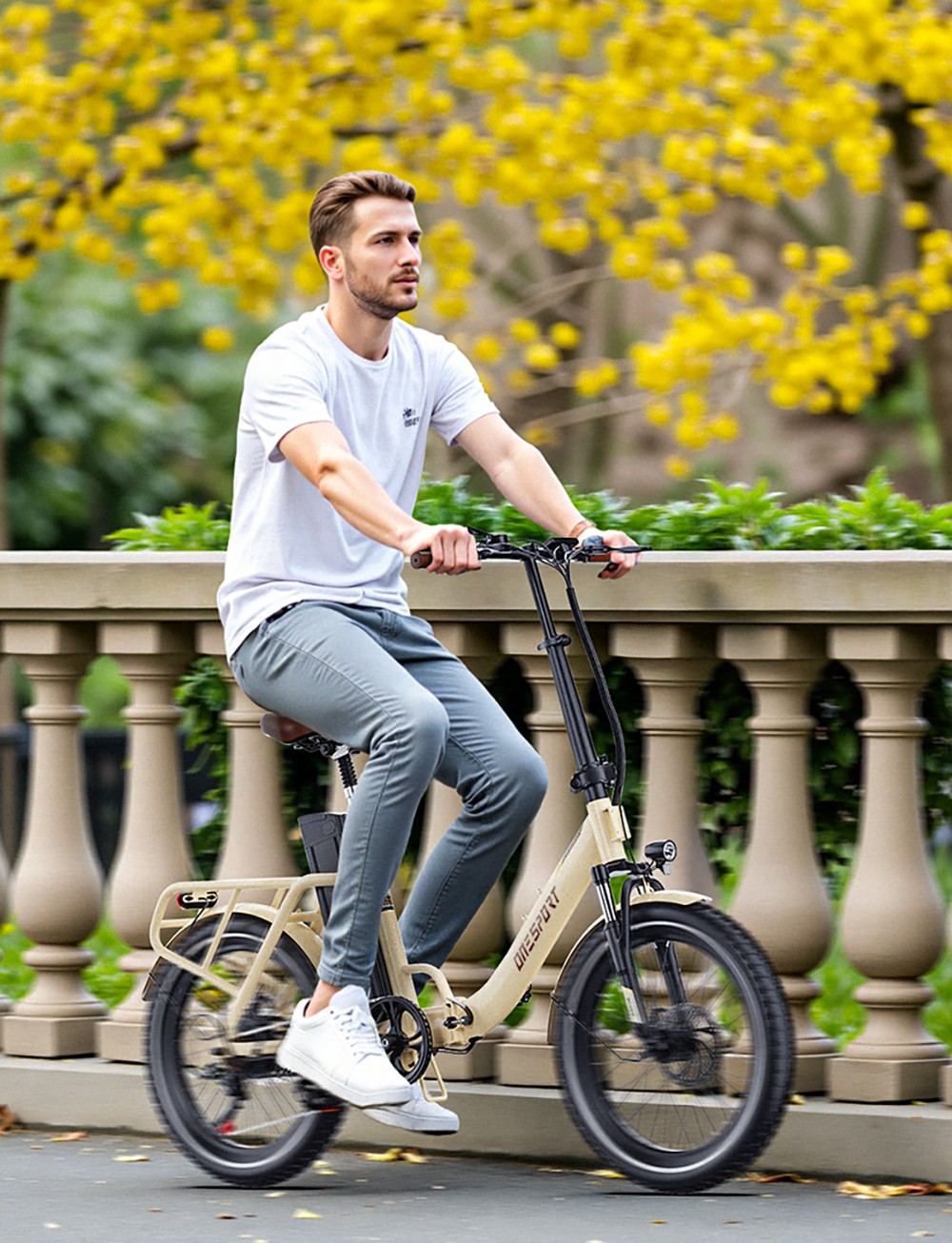 ONESPORT OT16-2 Foldable Electric Bike, 250W Motor, 48V 17Ah Battery, 20*3.0 inch Tires - White