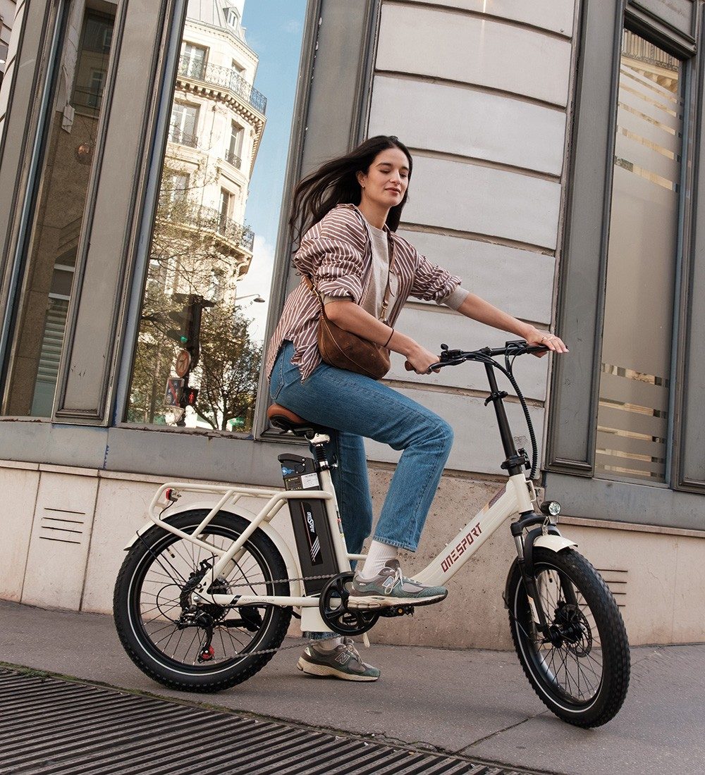 ONESPORT OT16-2 Foldable Electric Bike, 250W Motor, 48V 17Ah Battery, 20*3.0 inch Tires - White