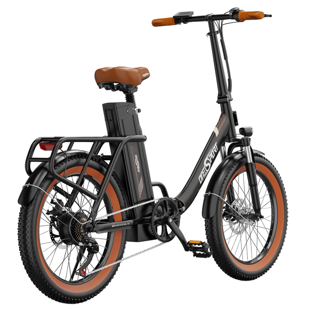 ONESPORT OT16-2 Foldable Electric Bike, 250W Motor, 48V 17Ah Battery, 20*3.0 inch Tires - Black Brown
