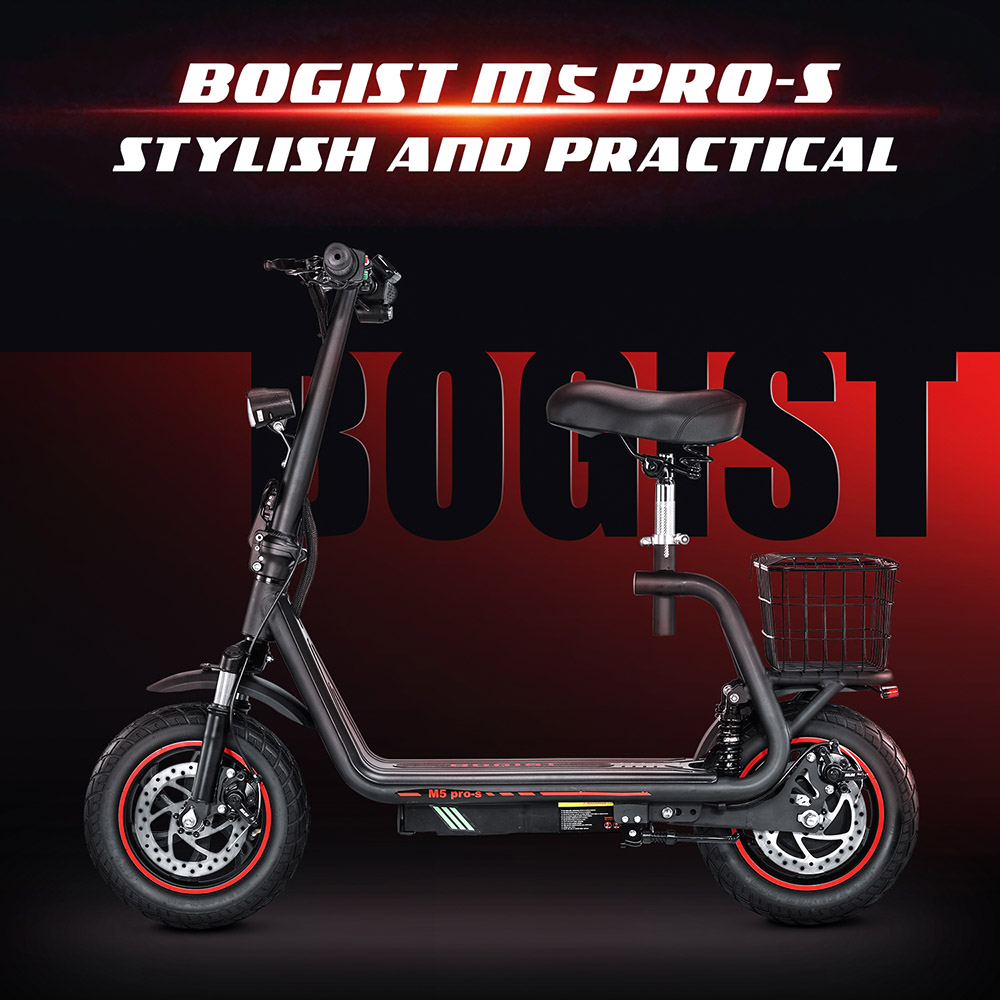 Bogist M5 Pro-S Elektro-Roller mit Sitz, 500W Motor, 12 Zoll Luftreifen, 48V 13Ah Batterie