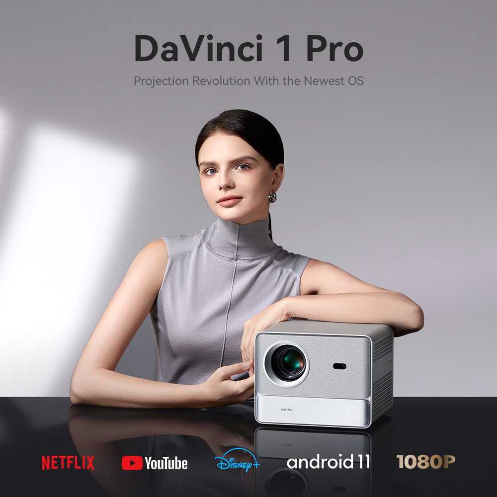 WANBO DaVinci 1 Pro Projector, 600 ANSI, Native 1080P, Android 11, 5G/2.4G WiFi, Netflix Certified