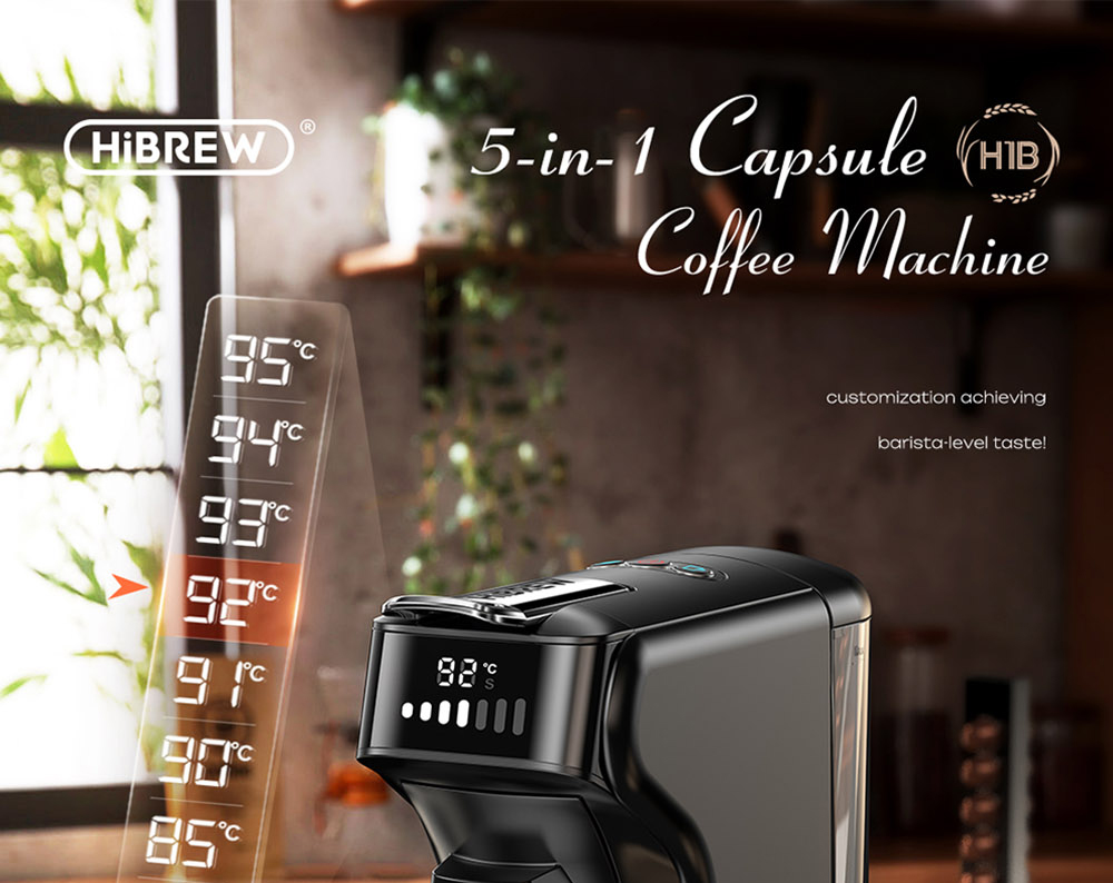 HiBREW H1B 5-in-1 Pods Coffee Maker, 600ml Water Tank, 20 Bar Pressure Extraction, Cold/Hot Mode, Black - EU Plug
