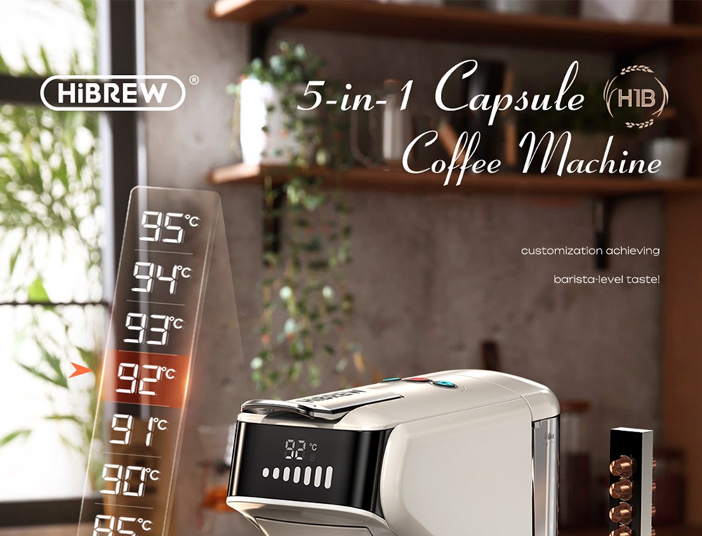 HiBREW H1B 5-in-1 Pods Coffee Maker, 600ml Water Tank, 20 Bar Pressure Extraction, Cold/Hot Mode, Beige - EU Plug