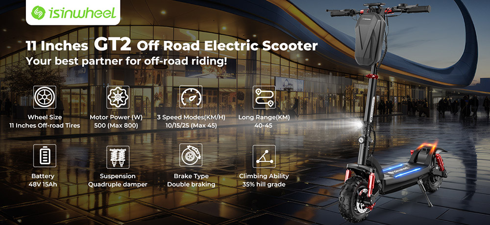 iScooter GT2 Faltbarer Off-Road Elektroroller, 800W Motor, 48V 15Ah Batterie, Blinkleuchte, 45km/h Max Geschwindigkeit