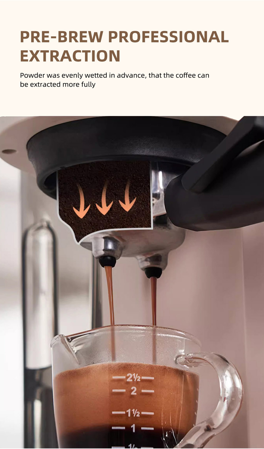 HiBREW H14 Espresso Koffiezetapparaat, 20 Bar Hoge Druk, Maalwerkinstelling met 15 versnellingen, Pre-brew Functie - Beige