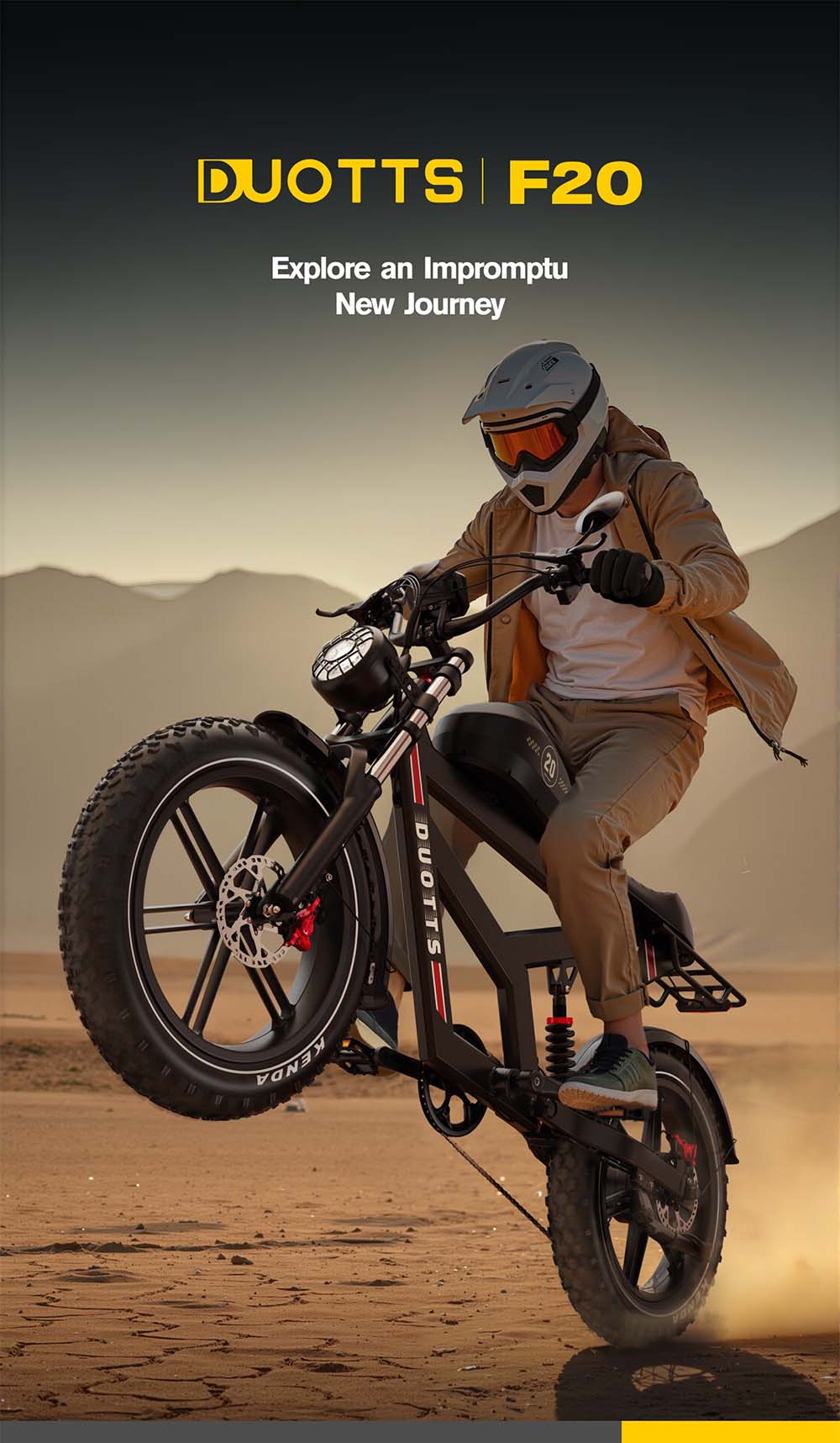 DUOTTS F20 Electric Bike, 750W Motor, 52V 27Ah Battery, 20*4.0 Inch Fat Tires, 50km/h Max Speed, Turn Signal