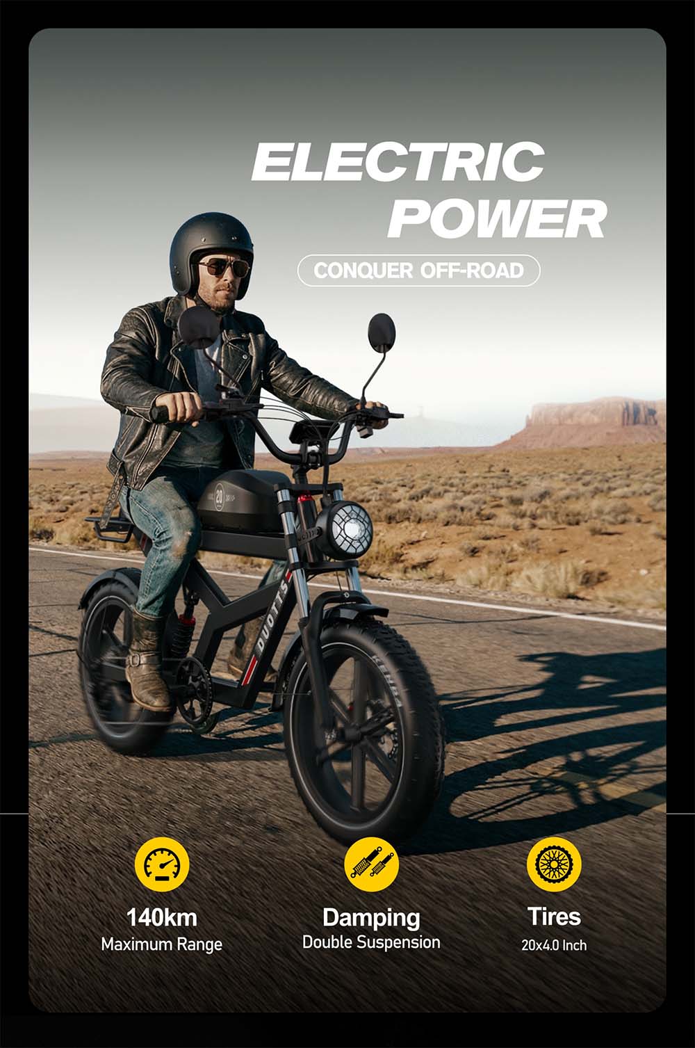 DUOTTS F20 Electric Bike, 750W Motor, 52V 27Ah Battery, 20*4.0 Inch Fat Tires, 50km/h Max Speed, Turn Signal