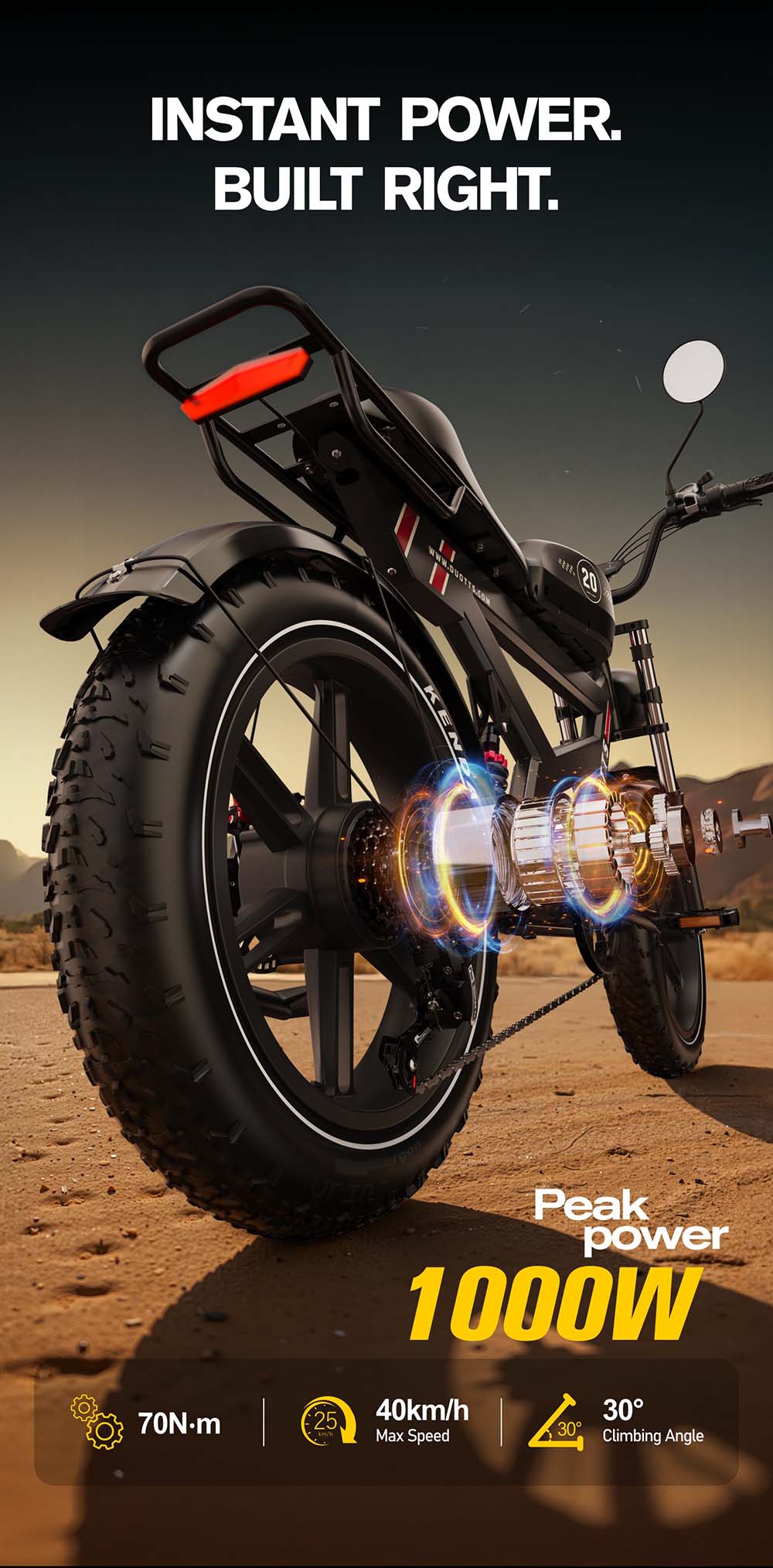 DUOTTS F20 Electric Bike, 750W Motor, 52V 27Ah Battery, 20*4.0 Inch Fat Tires, 50km/h Max Speed, Turn Signal