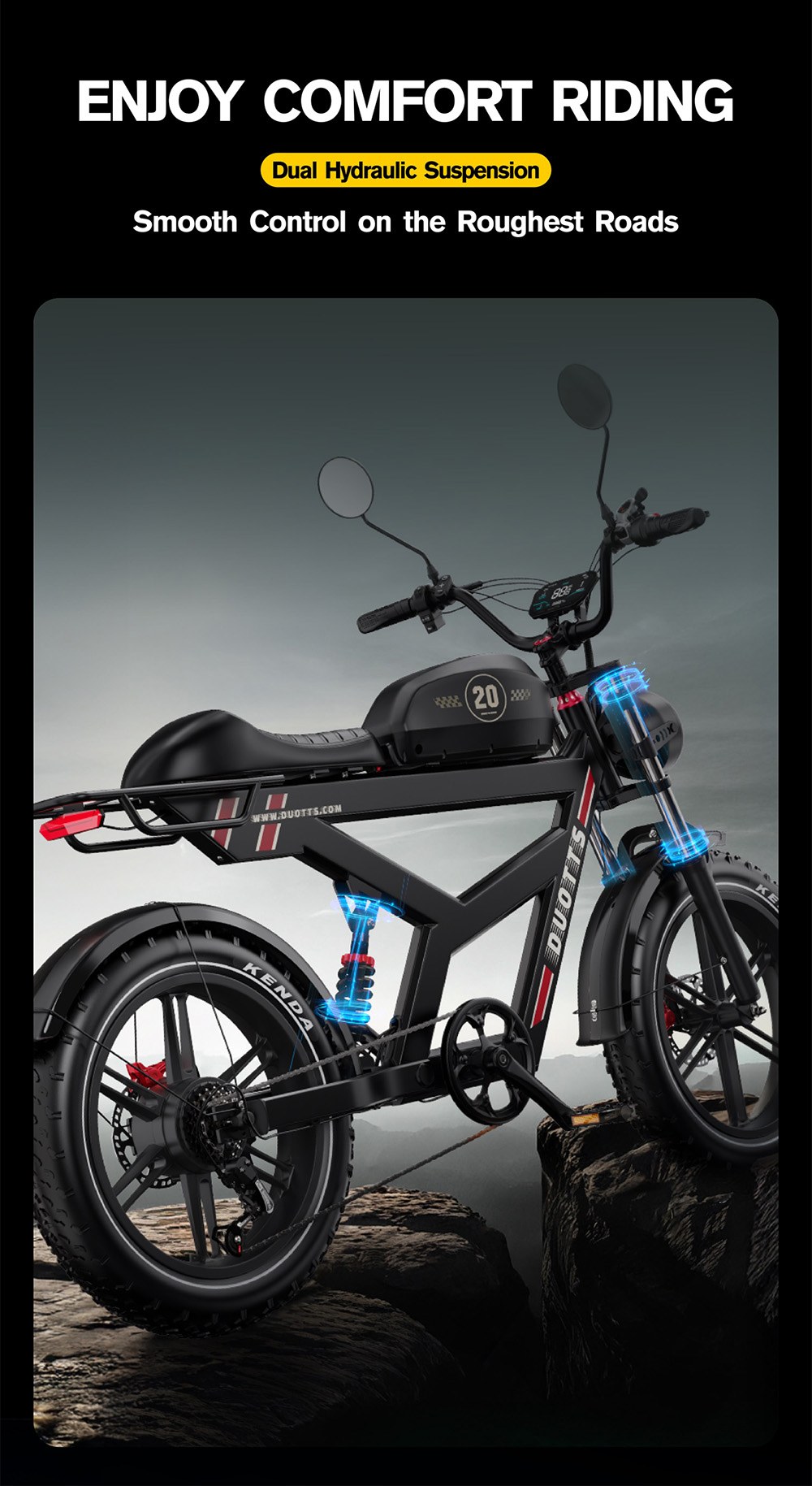 DUOTTS F20 Electric Bike, 750W Motor, 52V 27Ah Battery, 20*4.0 Inch Fat Tires, 50km/h Max Speed, Turn Signal