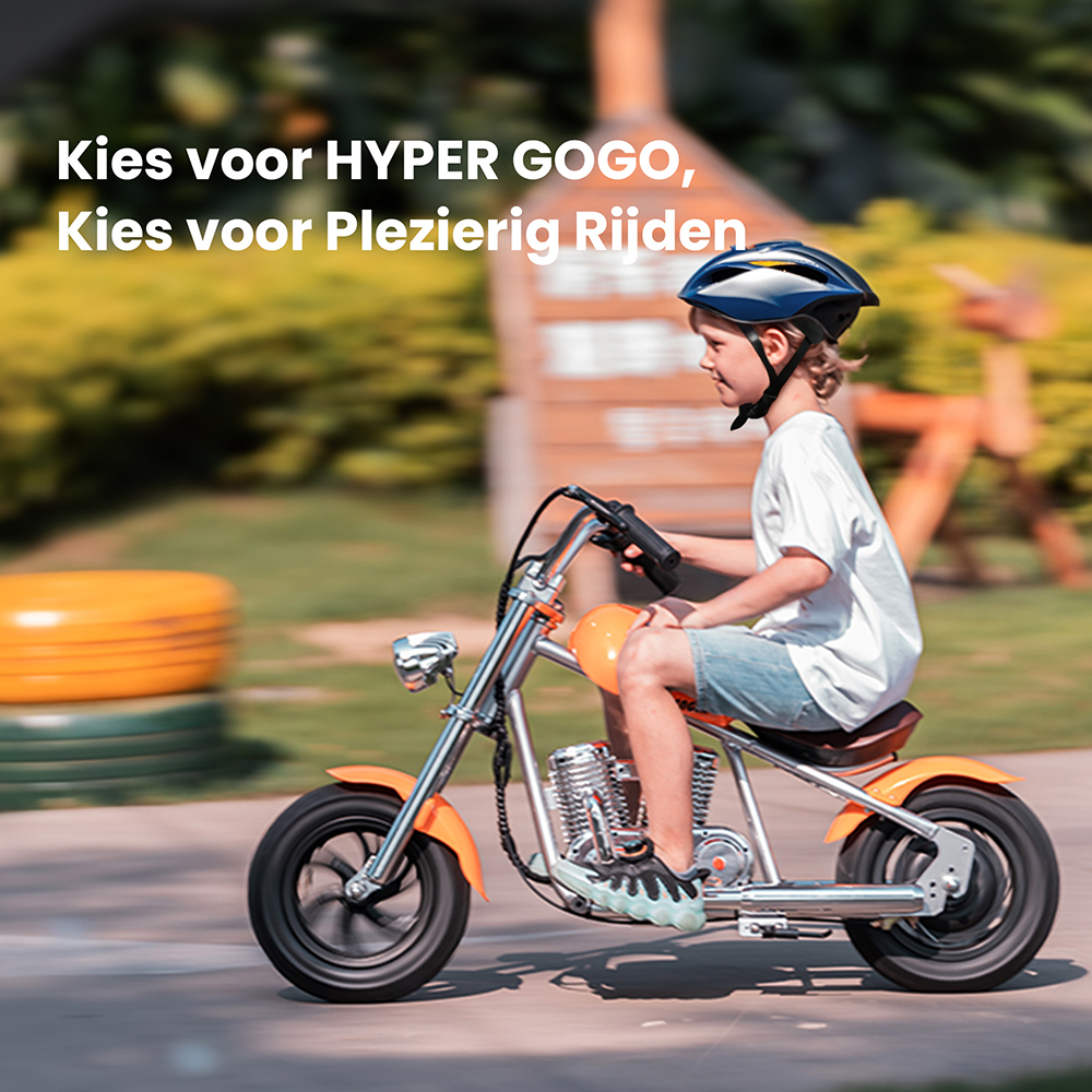 Hyper GOGO Cruiser 12 Plus Elektrische Motorfiets met App voor kinderen, 12 Banden, 160W, 5.2Ah, Bluetooth-luidspreker - Oranje