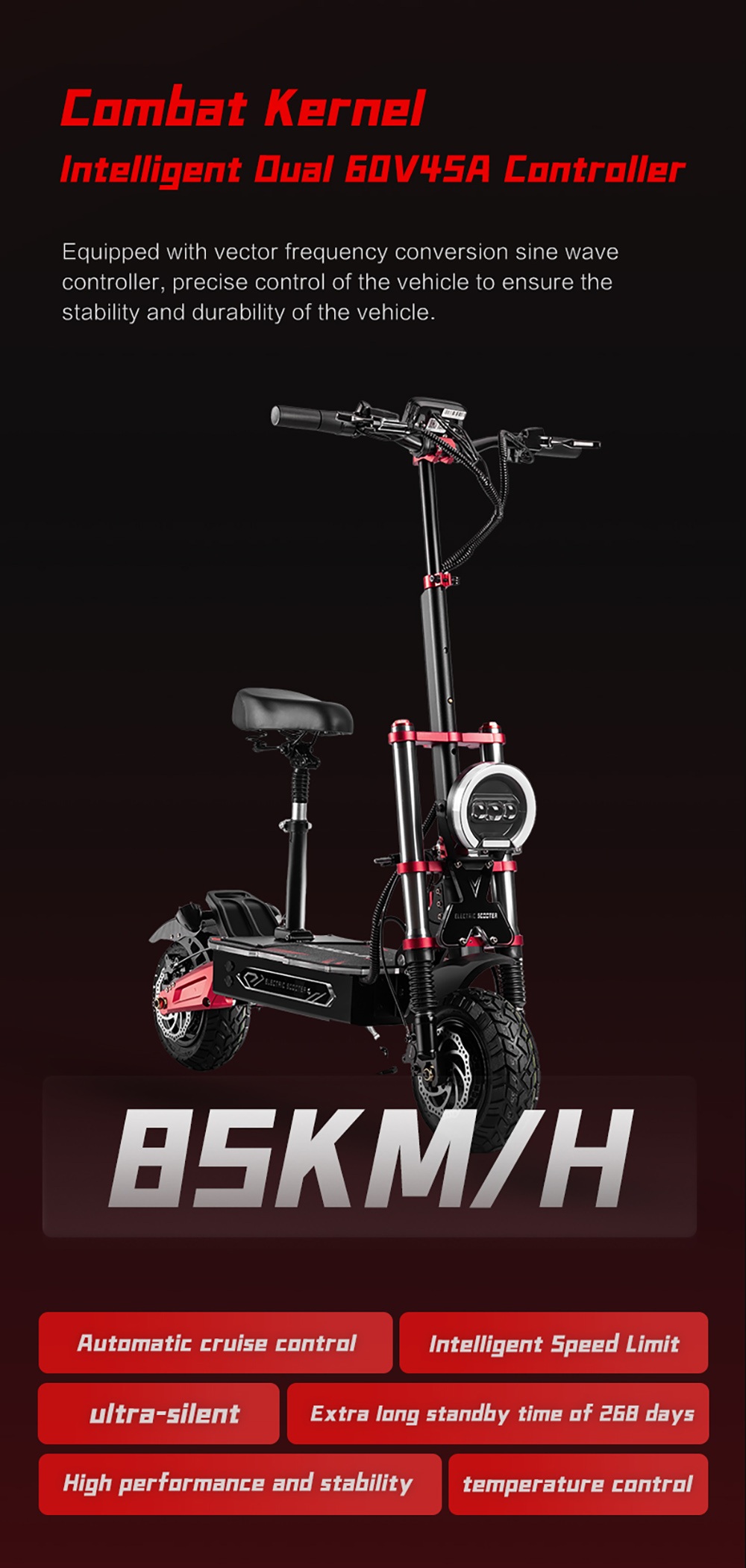 Foldable Electric Scooter BOYUEDA S5-11, 2*3000W Motor, 60V 38AH Battery, 11-inch Tire, 85km/h, 120km Range