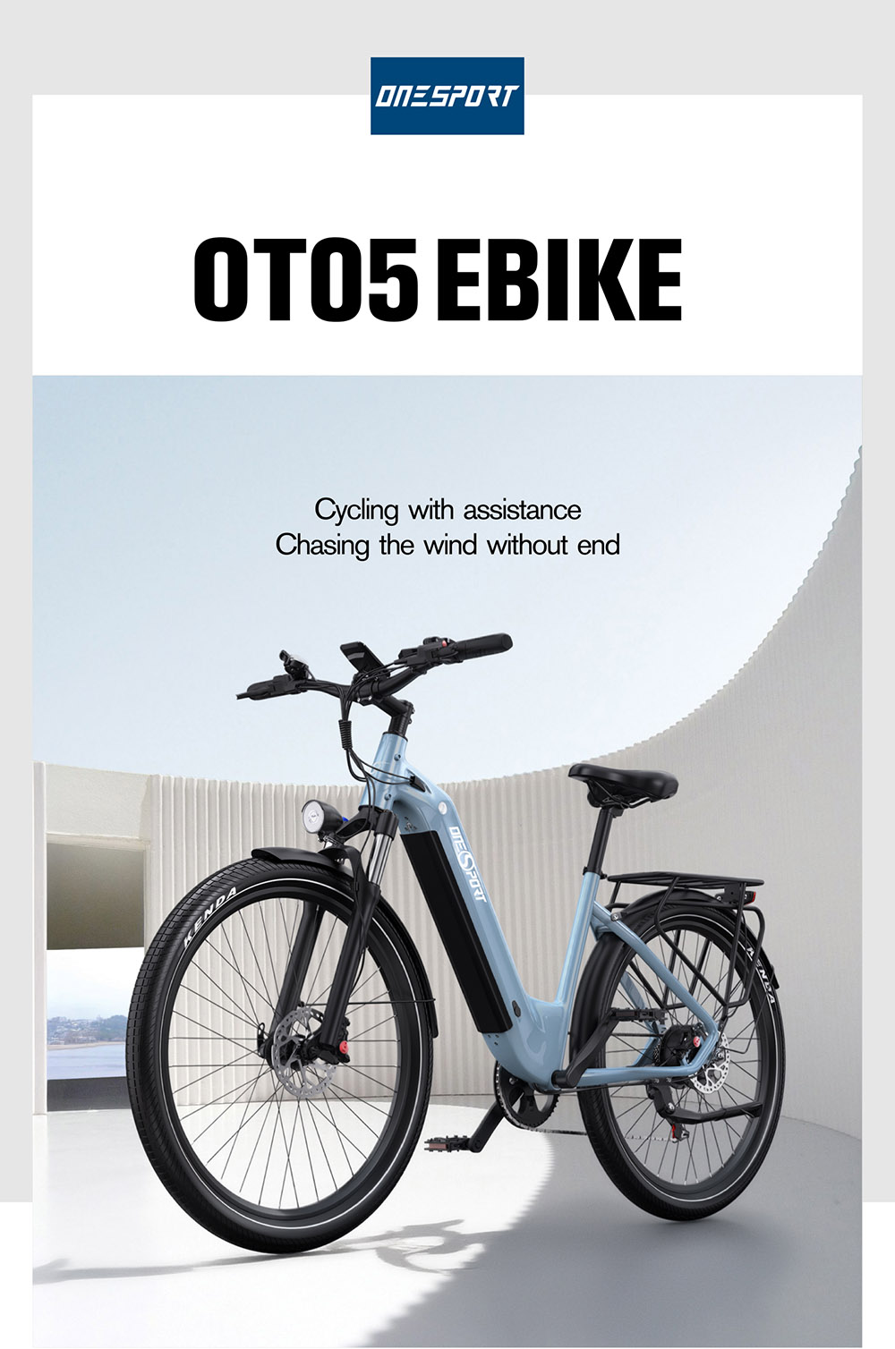 City Elektrische Fiets ONESPORT OT05, 250W Motor, 36V 18.2Ah Batterij, 27.5*2.25-inch Band, 25km/h - Glanzend Blauw