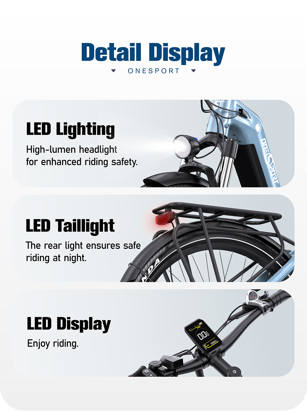City Elektrische Fiets ONESPORT OT05, 250W Motor, 36V 18.2Ah Batterij, 27.5*2.25-inch Band, 25km/h - Glanzend Blauw