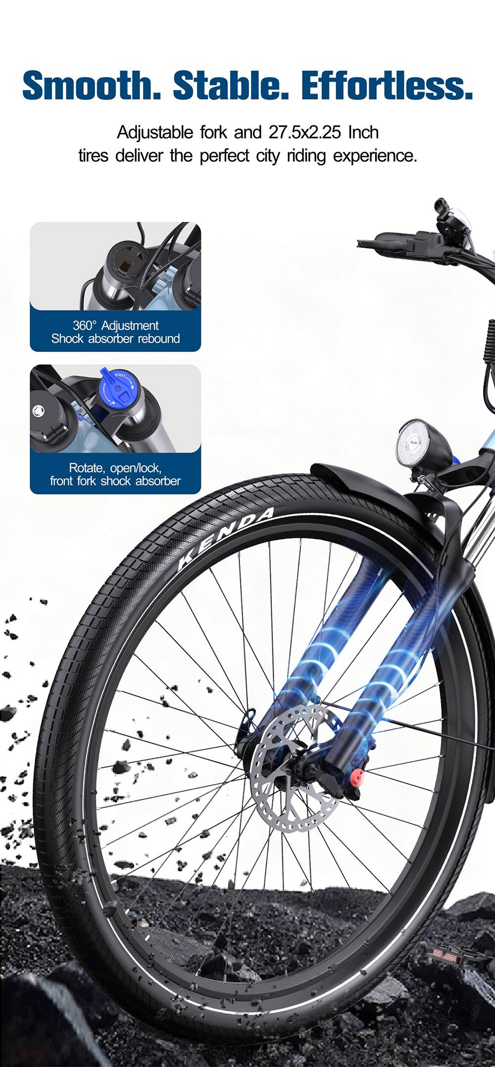 City Elektrische Fiets ONESPORT OT05, 250W Motor, 36V 18.2Ah Batterij, 27.5*2.25-inch Band, 25km/h - Glanzend Blauw