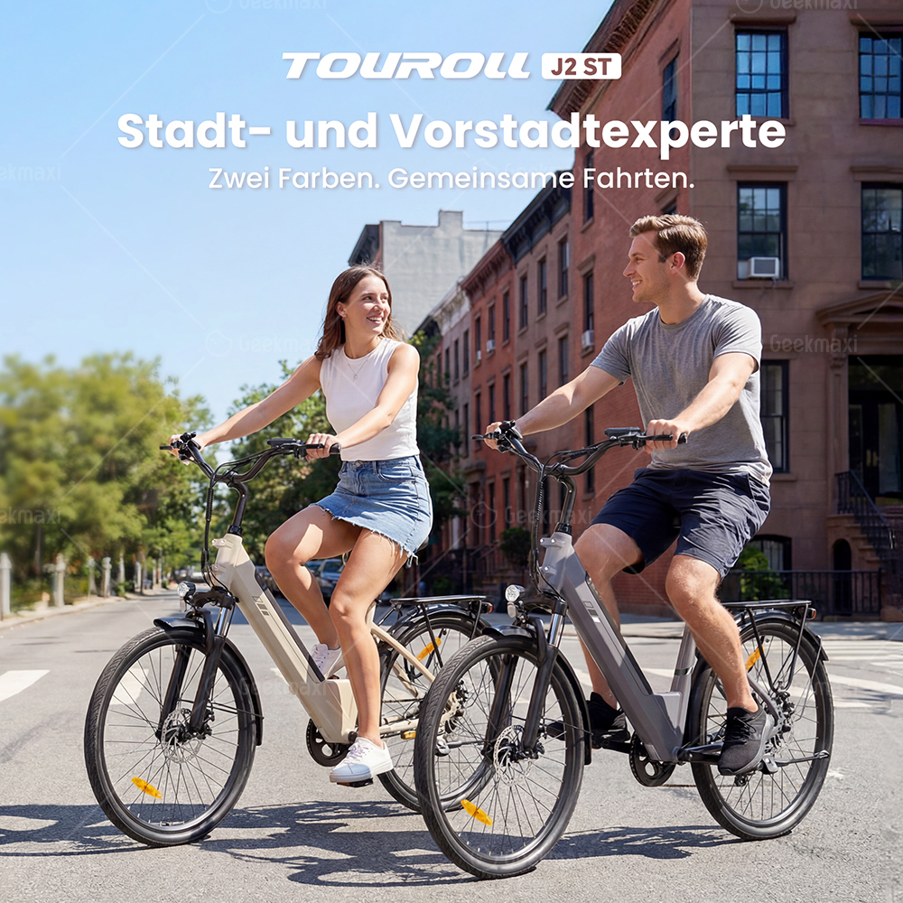Touroll J2 ST Elektrofahrrad, 250W Motor, 36V 15,6Ah Akku, Doppelfedergabel vorne, 100 km Reichweite – Grau