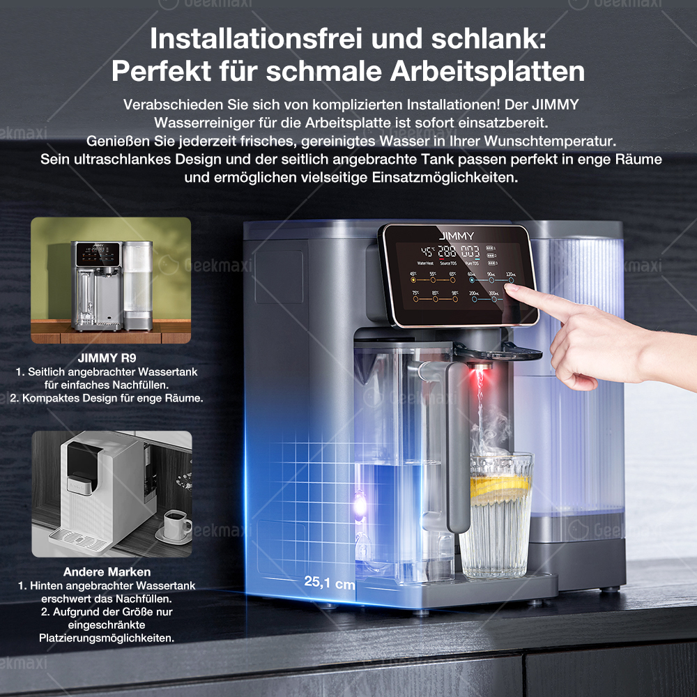 JIMMY R9 Umkehrosmose-Wasserreiniger für die Arbeitsplatte, 7 Temperatureinstellungen, UV-Sterilisationstechnologie, TDS-Monitor