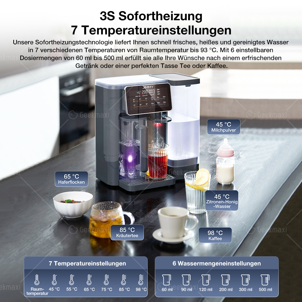JIMMY R9 Umkehrosmose-Wasserreiniger für die Arbeitsplatte, 7 Temperatureinstellungen, UV-Sterilisationstechnologie, TDS-Monitor