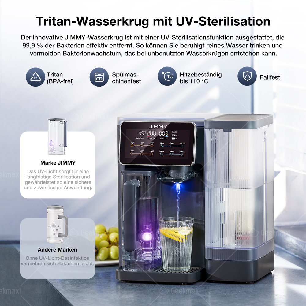 JIMMY R9 Umkehrosmose-Wasserreiniger für die Arbeitsplatte, 7 Temperatureinstellungen, UV-Sterilisationstechnologie, TDS-Monitor