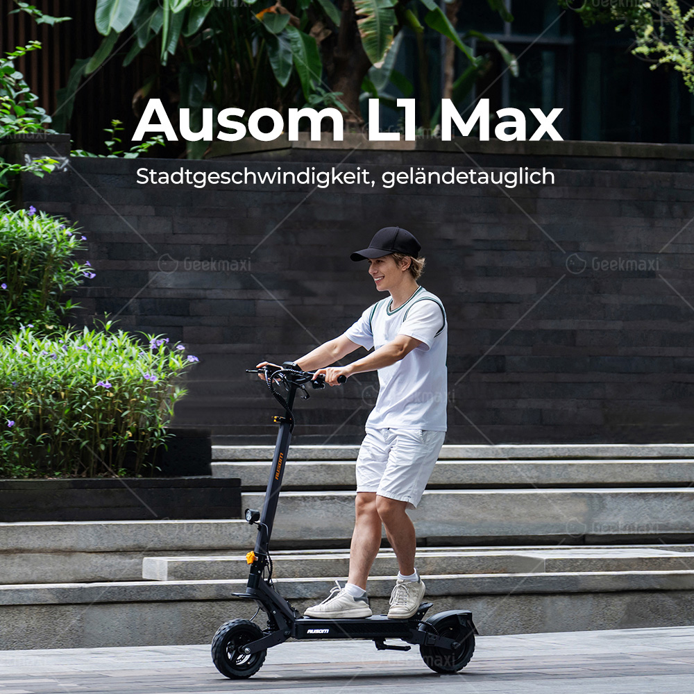 Ausom L1 Max Faltbarer E-Scooter, 1000 W, 48V 20,8Ah, 90 km Reichweite, 50 km/h Höchstgeschwindigkeit
