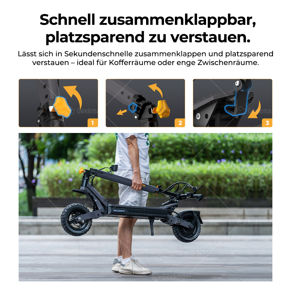 Ausom L1 Max Faltbarer E-Scooter, 1000 W, 48V 20,8Ah, 90 km Reichweite, 50 km/h Höchstgeschwindigkeit