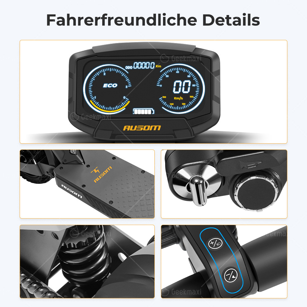Ausom L1 Max Faltbarer E-Scooter, 1000 W, 48V 20,8Ah, 90 km Reichweite, 50 km/h Höchstgeschwindigkeit