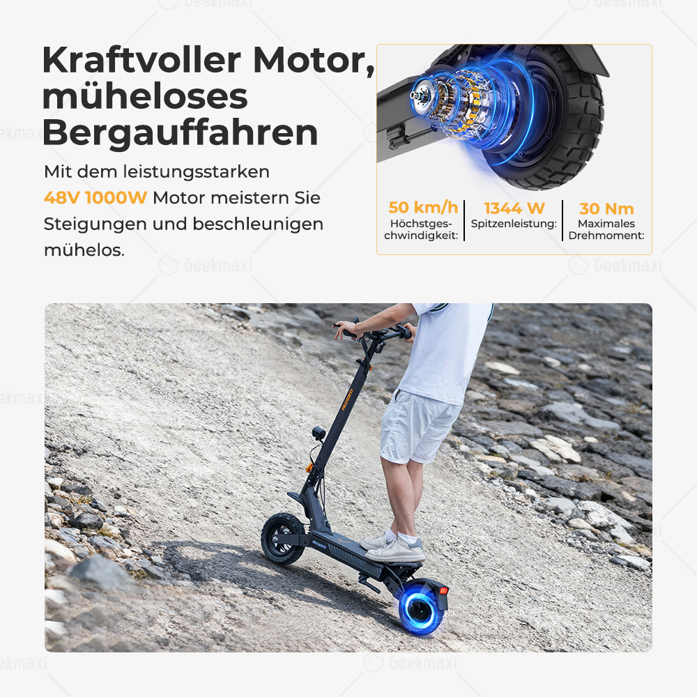 Ausom L1 Max Faltbarer E-Scooter, 1000 W, 48V 20,8Ah, 90 km Reichweite, 50 km/h Höchstgeschwindigkeit