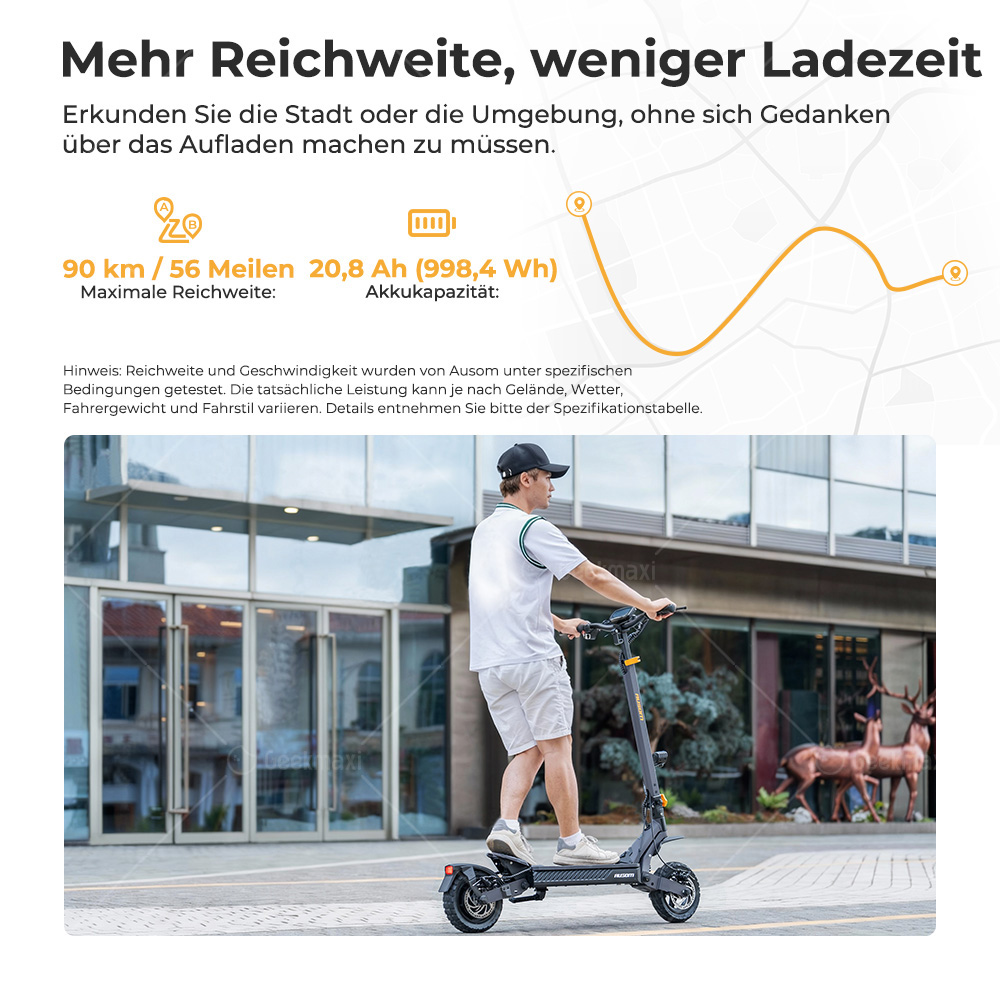 Ausom L1 Max Faltbarer E-Scooter, 1000 W, 48V 20,8Ah, 90 km Reichweite, 50 km/h Höchstgeschwindigkeit