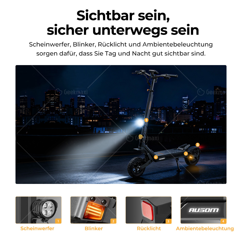 Ausom L1 Max Faltbarer E-Scooter, 1000 W, 48V 20,8Ah, 90 km Reichweite, 50 km/h Höchstgeschwindigkeit