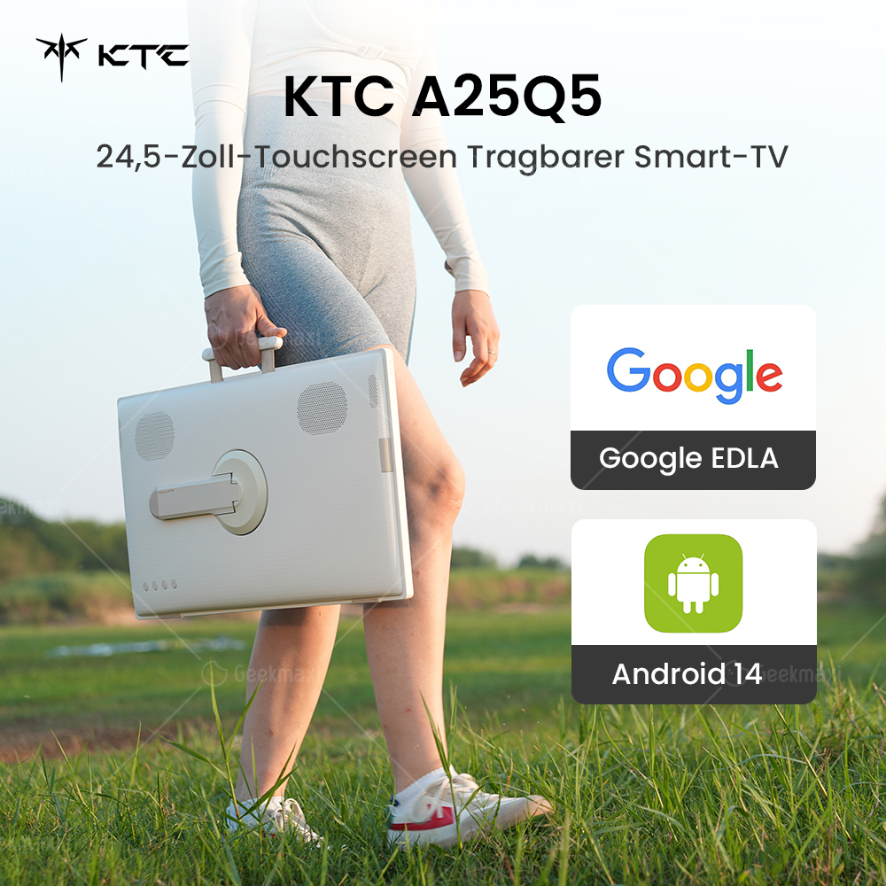 KTC A25Q5 Tragbarer Fernseher, 24,5 Zoll FHD 60Hz, 1920×1080 Auflösung, Touchscreen, 8-MP-Kamera, 4 eingebaute Lautsprecher