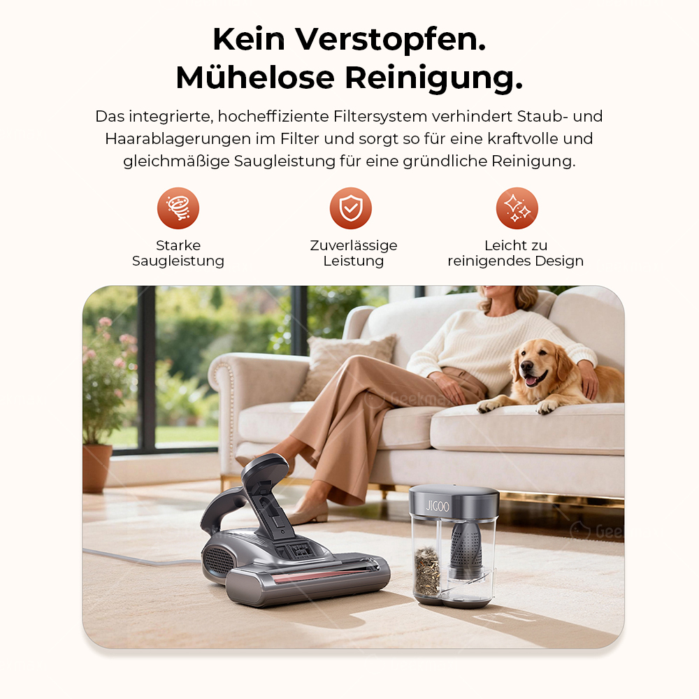 JIGOO J300 Pro Smart Dual-Cup Matratzenstaubsauger, 14 kPa Saugkraft, Tiefenentkeimung, UV-Licht - Grau