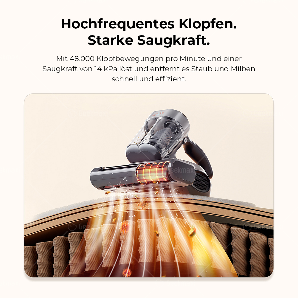 JIGOO J300 Pro Smart Dual-Cup Matratzenstaubsauger, 14 kPa Saugkraft, Tiefenentkeimung, UV-Licht - Grau