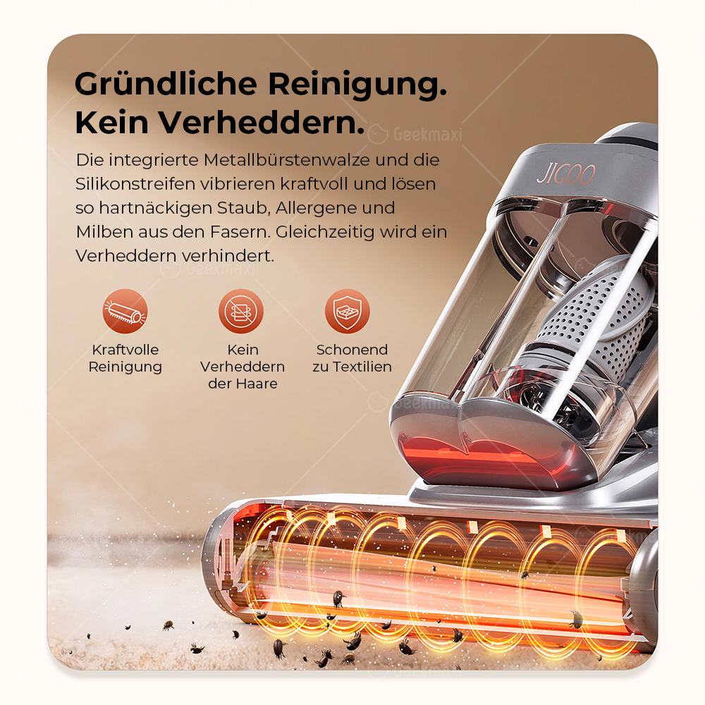 JIGOO J300 Pro Smart Dual-Cup Matratzenstaubsauger, 14 kPa Saugkraft, Tiefenentkeimung, UV-Licht - Grau
