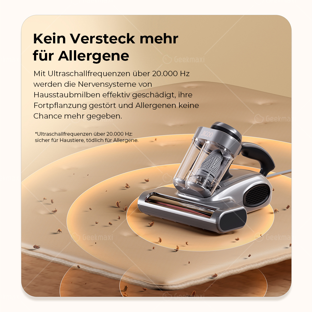 JIGOO J300 Pro Smart Dual-Cup Matratzenstaubsauger, 14 kPa Saugkraft, Tiefenentkeimung, UV-Licht - Grau