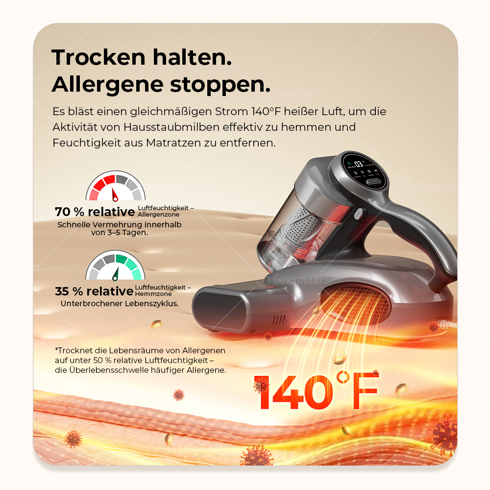 JIGOO J300 Pro Smart Dual-Cup Matratzenstaubsauger, 14 kPa Saugkraft, Tiefenentkeimung, UV-Licht - Grau
