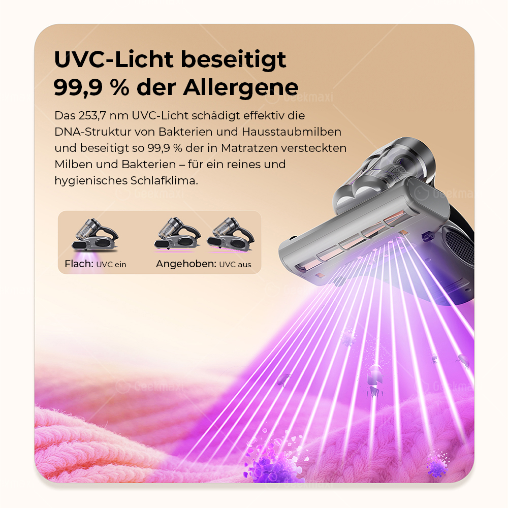 JIGOO J300 Pro Smart Dual-Cup Matratzenstaubsauger, 14 kPa Saugkraft, Tiefenentkeimung, UV-Licht - Grau